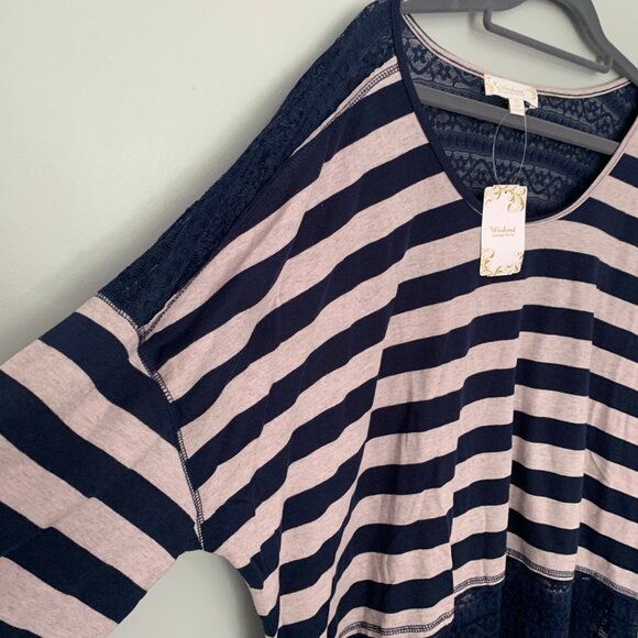 NEW Suzanne Betro striped long lines mixed materials lace detail shirt top‎ - Picture 2 of 9